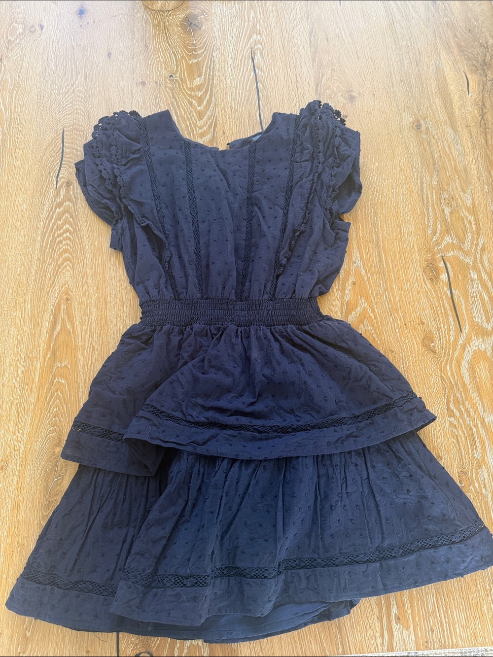 Aqua Girls Navy Blue Tiered Eyelet Dress